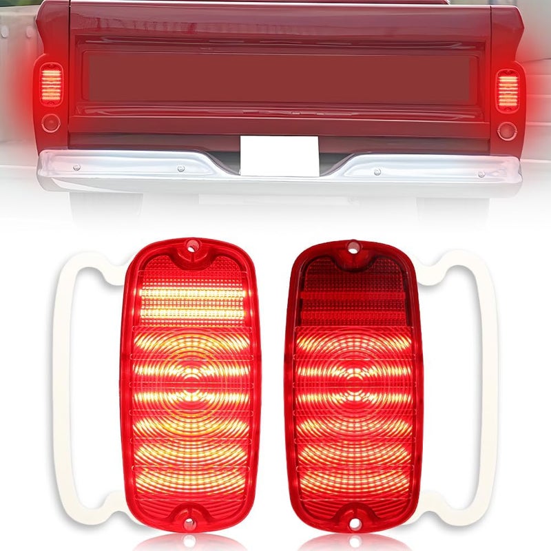 VYNTRAL Tail Light Compatible with Chevy/GMC Fleetside Pickup Truck 1960 1961 1962 1963 1964 1965 1966, [2 in 1 Design] Brake Light & Running Light, Red LED Rear Tail Lamp, 2 PCS, Red Lens - Image 1